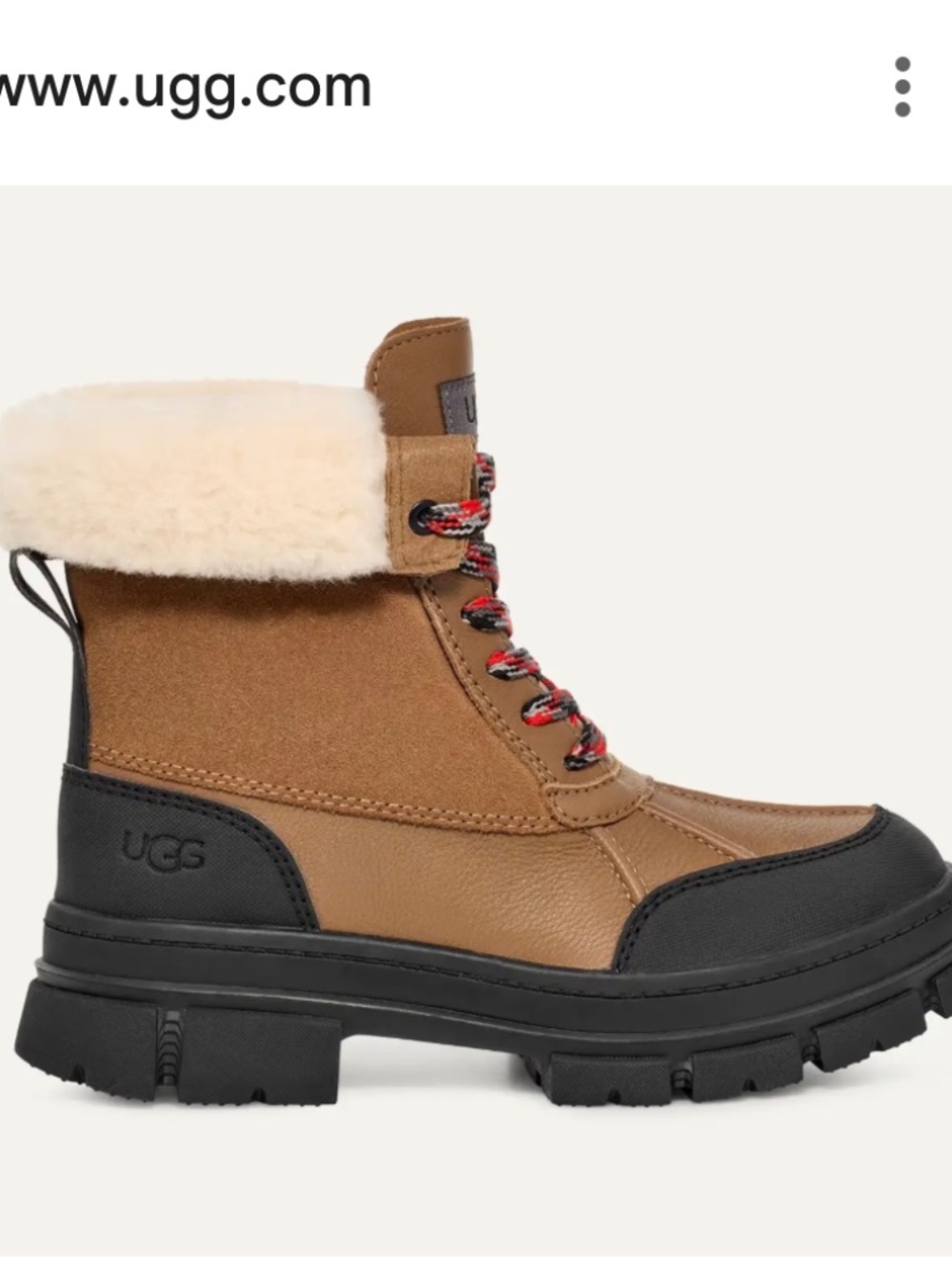 NEW UGG Ashton Addie Size 6.5 $199 Waterproof, lug heel leather boots in Chestnu